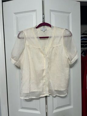 RIHOAS Sheer Ivory Short-Sleeve Button Blouse